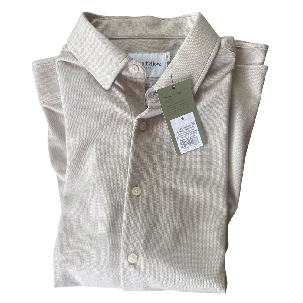 Goodfellow & Co Pique Dress Shirt Men M Taupe Long Sleeve Standard Fit NWT - Picture 4 of 8